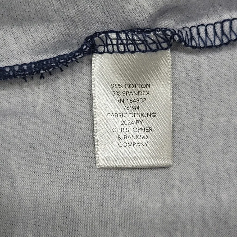 Christopher and Banks Womens Turtleneck Top Petite Large Size Printed Navy Shirt - Picture 9 of 10